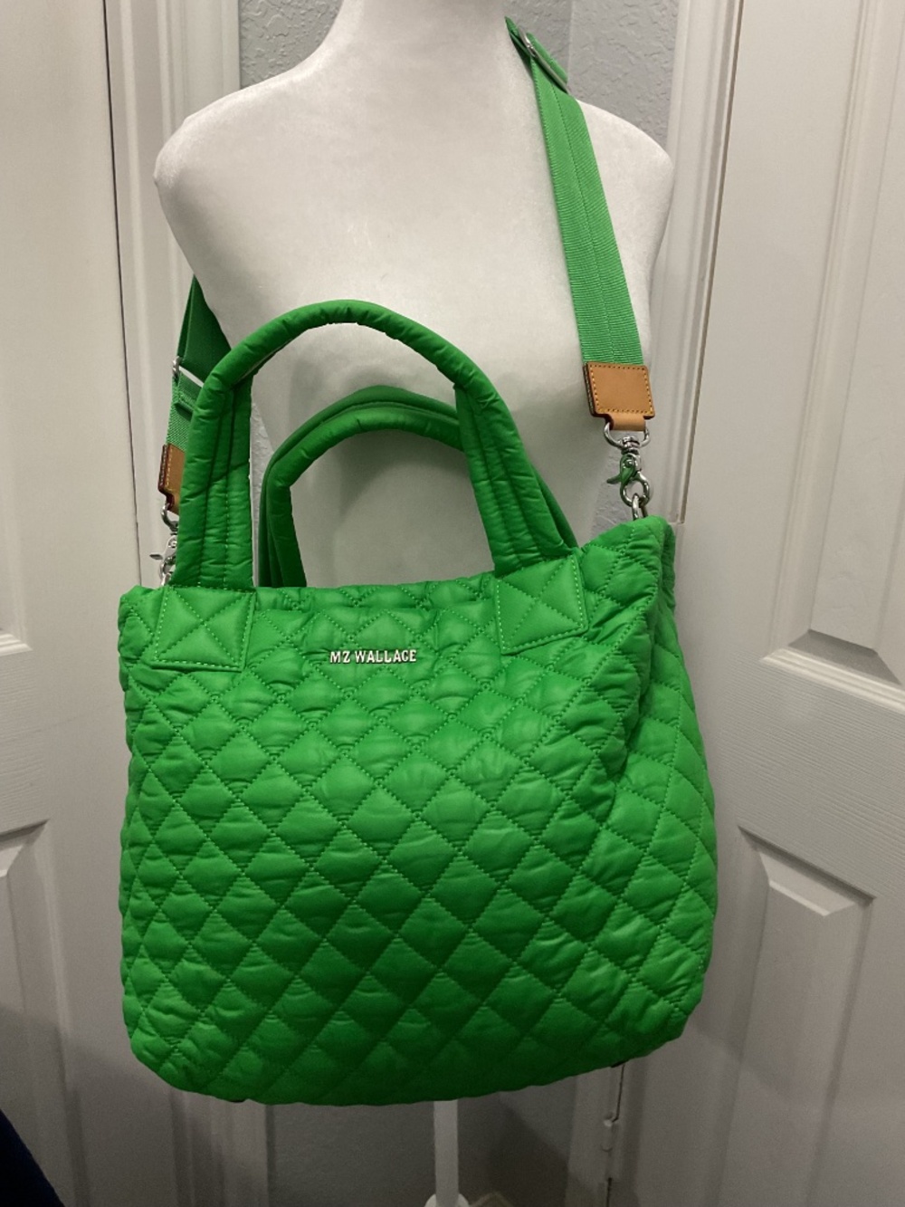MZ Wallace Quilted Tote Bag | Green Grass | Multi-Pocket Crossbody - Picture 7 of 10